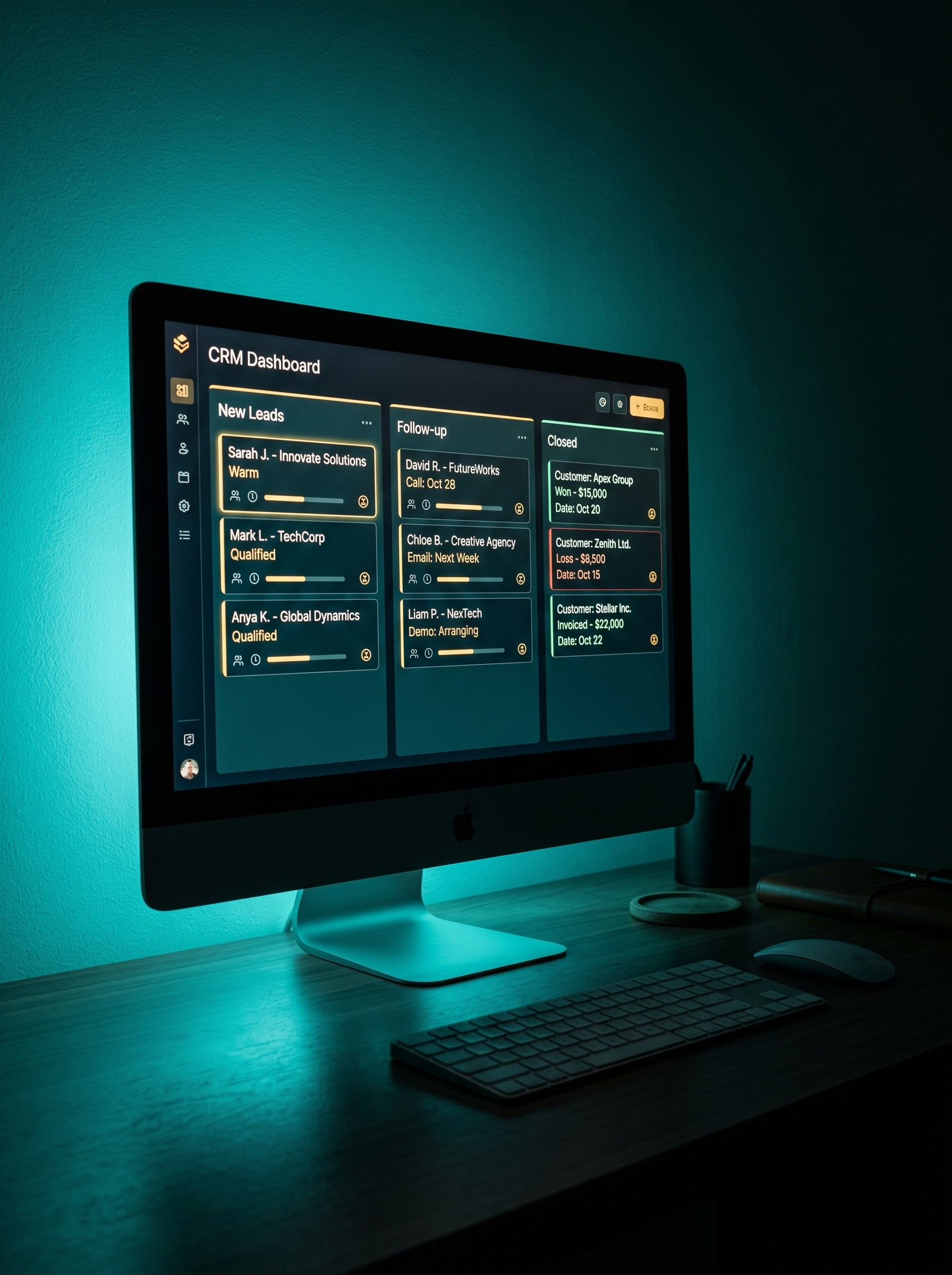 Custom CRM software dashboard for small business lead tracking